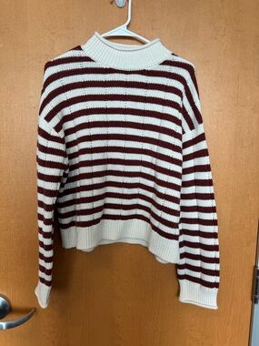 Rails Striped Crew Sweater - Cream & Burgundy